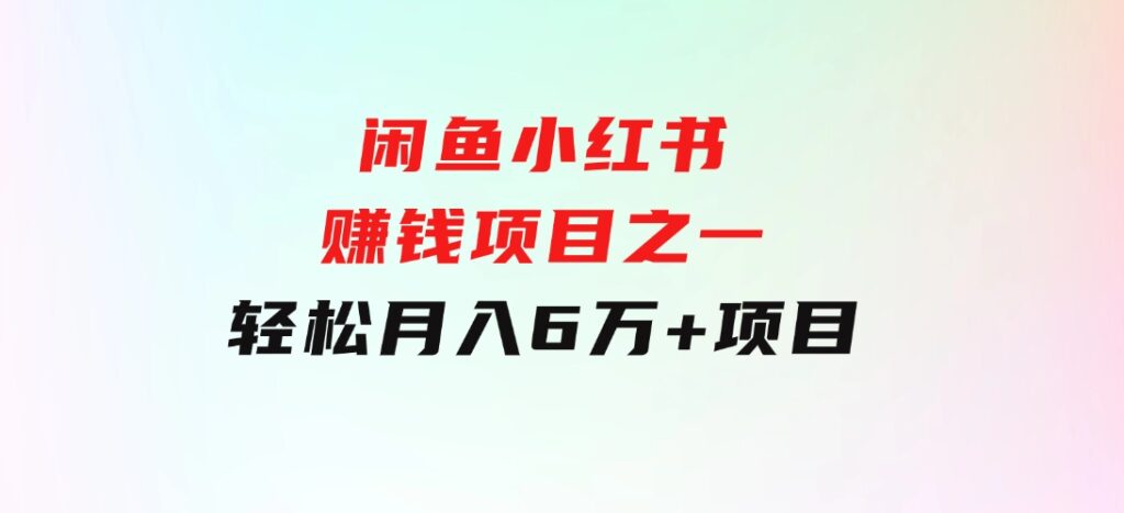 闲鱼小红书赚钱项目之一，轻松月入6万+项目-大源资源网