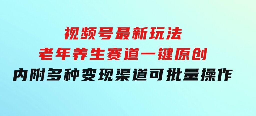 视频号最新玩法，老年养生赛道一键原创，内附多种变现渠道，可批量操作-大源资源网