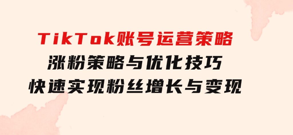 TikTok账号运营策略：涨粉策略与优化技巧，快速实现粉丝增长与变现-大源资源网