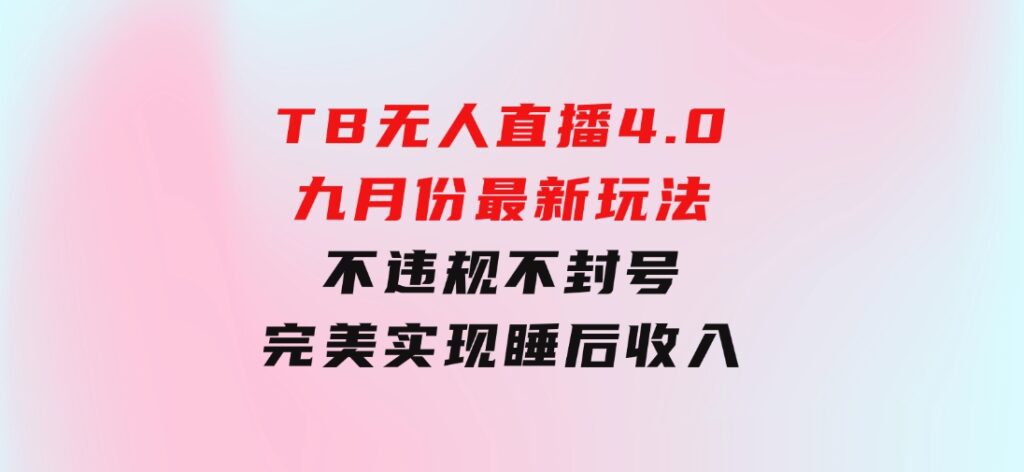 TB无人直播4.0九月份最新玩法，不违规不封号，完美实现睡后收入-大源资源网