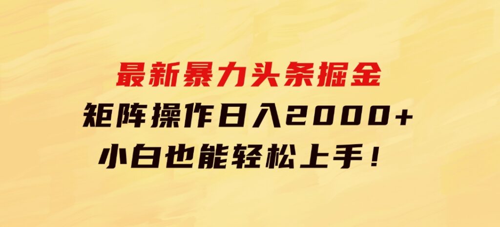 最新暴力头条掘金日入500+，矩阵操作日入2000+，小白也能轻松上手！-大源资源网