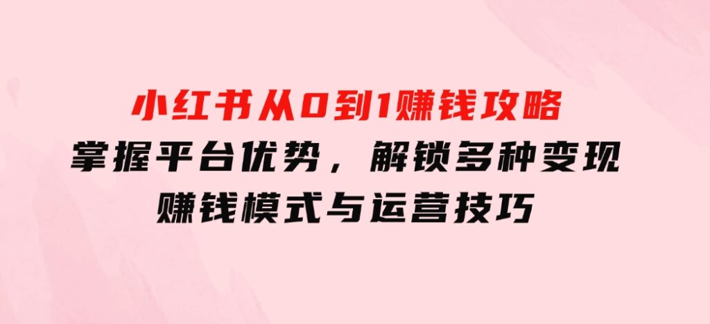 小红书从0到1赚钱攻略：掌握平台优势，解锁多种变现赚钱模式与运营技巧-大源资源网