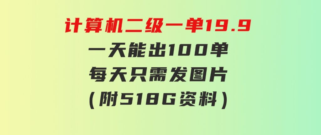 计算机二级，一单19.9一天能出100单，每天只需发发图片（附518G资料）-大源资源网