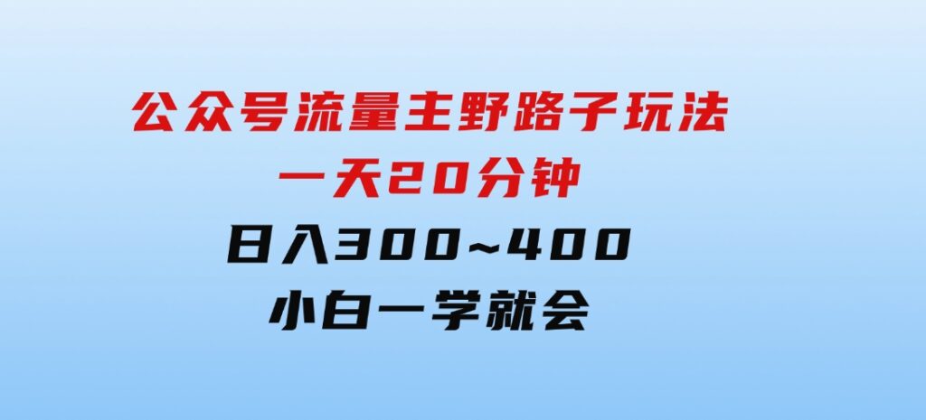 公众号流量主野路子玩法，一天20分钟，日入300~400，小白一学就会-大源资源网