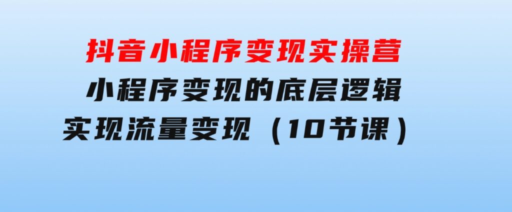 抖音小程序变现实操营，小程序变现的底层逻辑，实现流量变现（10节课）-大源资源网