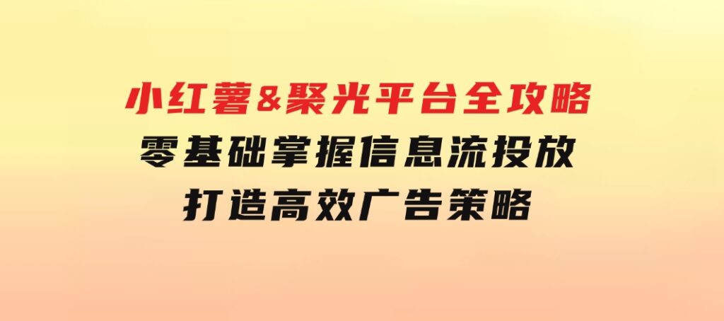 小红薯&聚光平台全攻略：零基础掌握信息流投放，打造高效广告策略-大源资源网