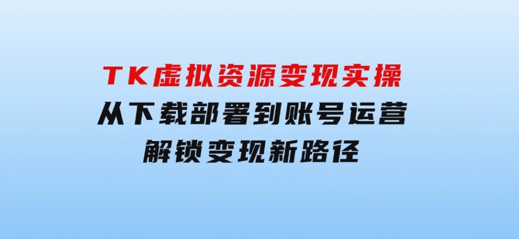 TK虚拟资源变现实操：从下载部署到账号运营，解锁变现新路径-大源资源网