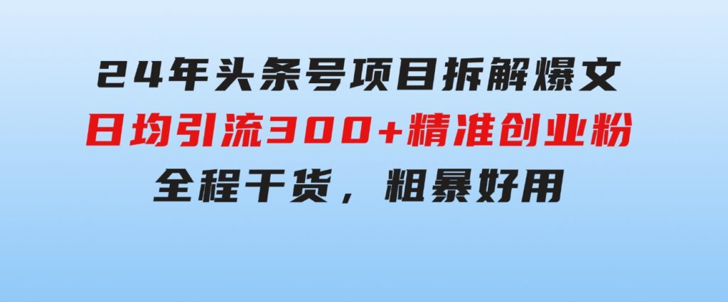 24年头条号项目拆解爆文，日均引流300+精准创业粉，全程干货，粗暴好用-大源资源网