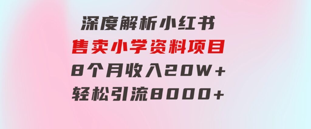 深度解析小红书售卖小学资料项目8个月收入20W+轻松引流8000+操作简单…-大源资源网