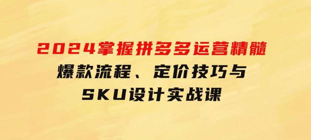 2024掌握拼多多运营精髓：爆款流程、定价技巧与SKU设计实战课-大源资源网