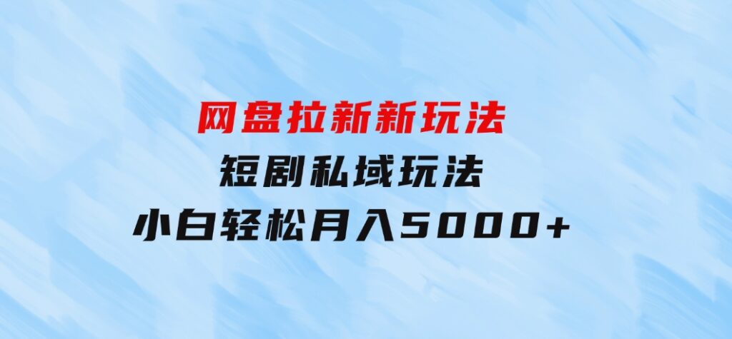 网盘拉新新玩法：短剧私域玩法，小白轻松月入5000+-大源资源网