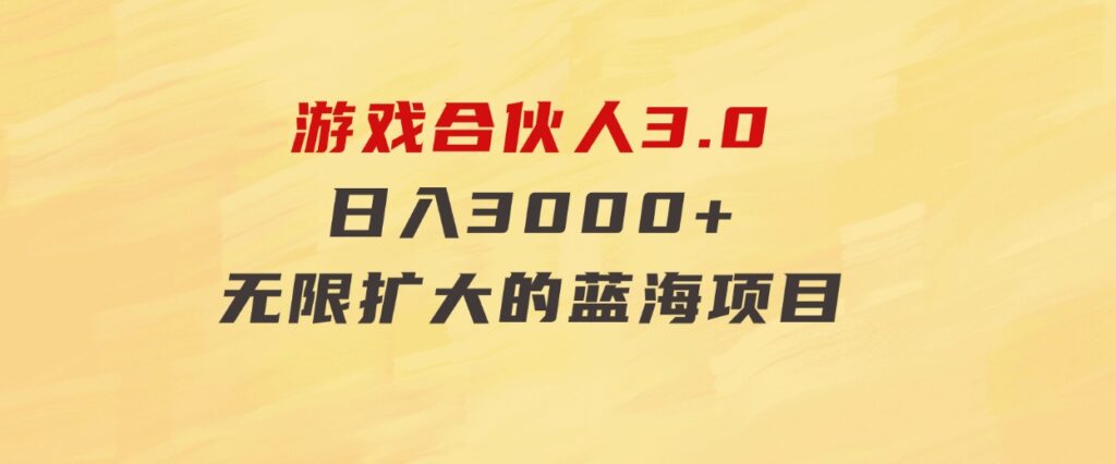 游戏合伙人3.0，日入3000+，无限扩大的蓝海项目-大源资源网