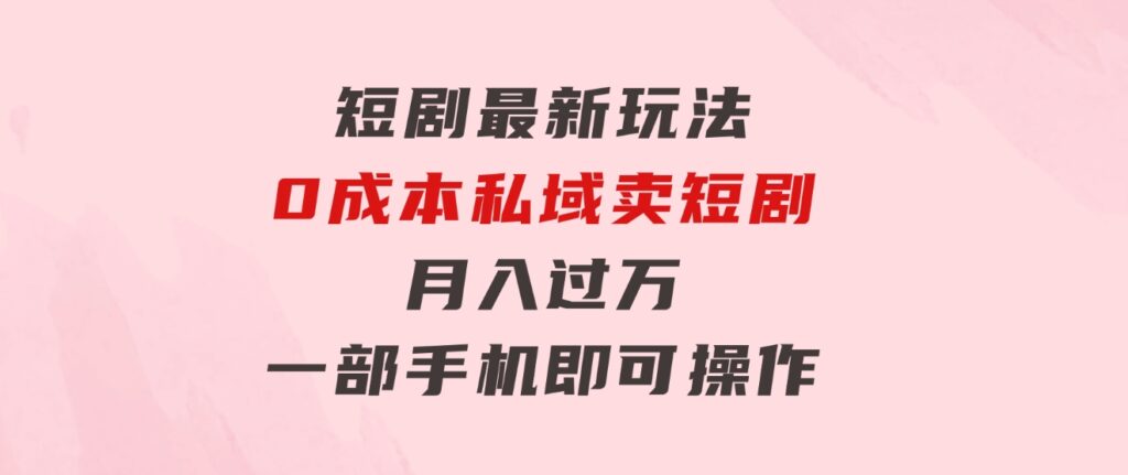 短剧最新玩法0成本私域卖短剧月入过万一部手机即可操作-大源资源网