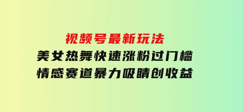 视频号最新玩法美女热舞快速涨粉过门槛情感赛道暴力吸睛创收益-大源资源网