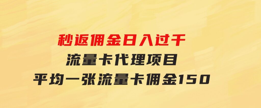 秒返佣金日入过千的流量卡代理项目，平均推出去一张流量卡佣金150-大源资源网