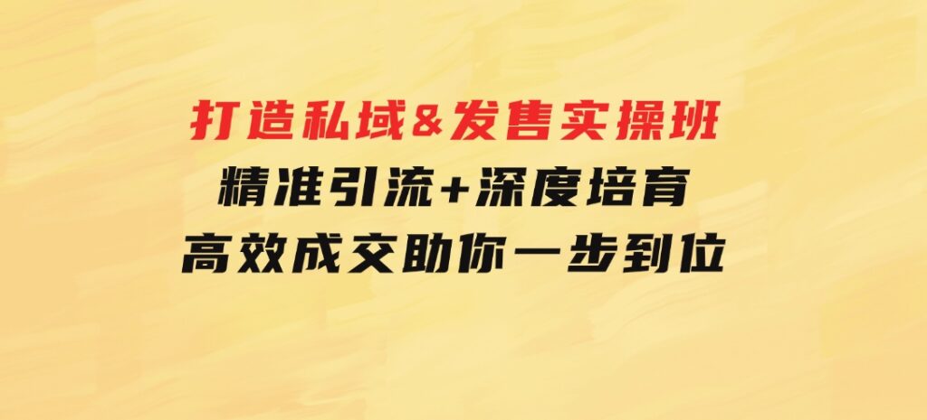 打造私域&发售实操班：精准引流+深度培育+高效成交，助你一步到位-大源资源网