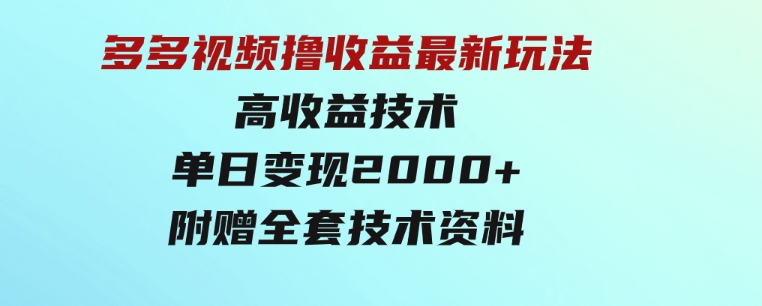 多多视频撸收益最新玩法，高收益技术，单日变现2000+，附赠全套技术资料-大源资源网