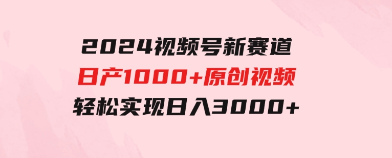 2024视频号新赛道，日产1000+原创视频，轻松实现日入3000+-大源资源网