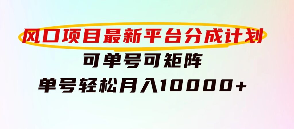 风口项目，最新平台分成计划，可单号可矩阵单号轻松月入10000+-大源资源网