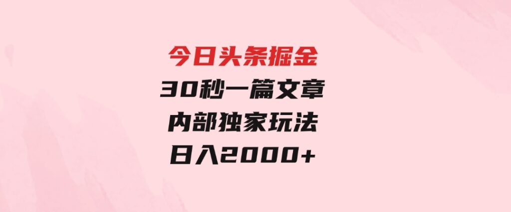 今日头条掘金，30秒一篇文章，内部独家玩法，日入2000+-大源资源网