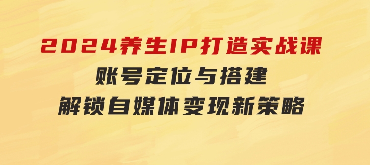 2024养生IP打造实战课：账号定位与搭建，解锁自媒体变现新策略-大源资源网