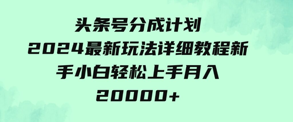 （9530期）头条号分成计划：2024最新玩法详细教程，新手小白轻松上手月入20000+-大源资源网