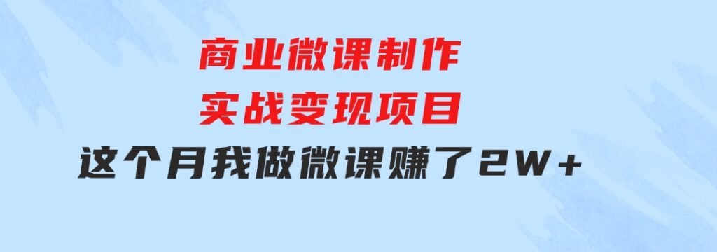 商业微课制作实战变现项目，这个月我做微课赚了2W+-大源资源网