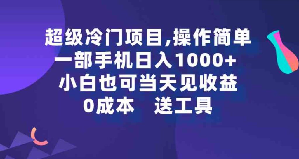 （9291期）超级冷门项目,操作简单，一部手机轻松日入1000+，小白也可当天看见收益-大源资源网