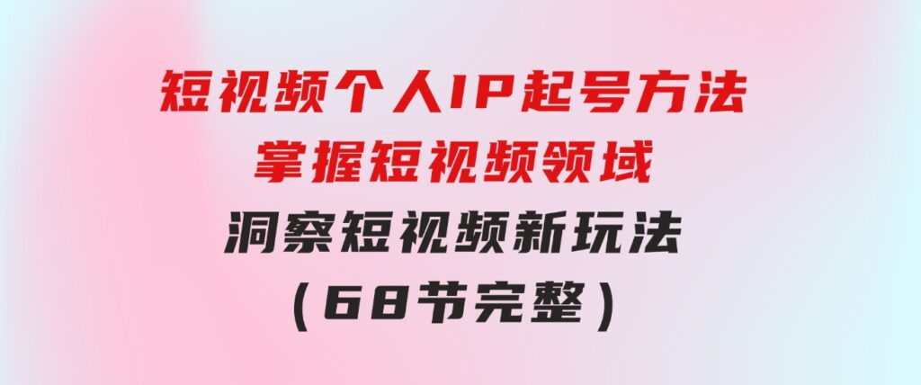 短视频个人IP起号方法，掌握短视频领域，洞察短视频新玩法（68节完整）-大源资源网