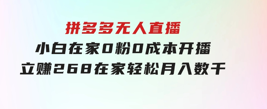 拼多多无人直播，小白在家0粉0成本开播立赚268，在家轻松月入数千-大源资源网