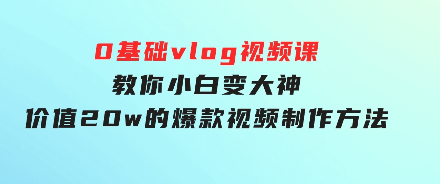 0基础vlog视频课教你小白变大神：价值20w的爆款视频制作方法-大源资源网