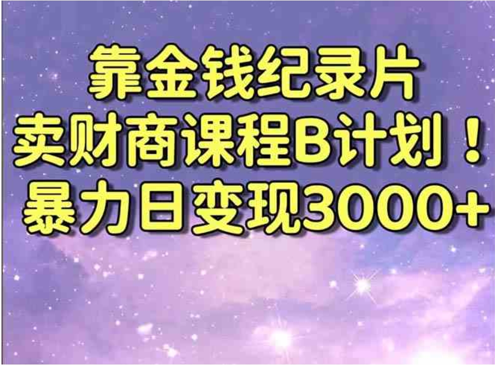 靠金钱纪录片卖财商课程B计划！暴力日变现3000+，喂饭式干货教程！-大源资源网