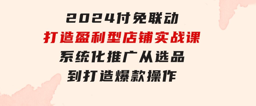 2024付免联动-打造盈利型店铺实战课，系统化推广从选品到打造爆款操作-大源资源网