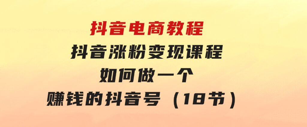 抖音电商教程：抖音涨粉变现课程：如何做一个赚钱的抖音号（18节）-大源资源网