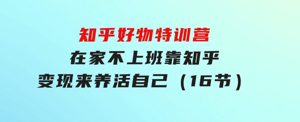 知乎好物特训营，在家不上班，靠知乎变现来养活自己（16节）-大源资源网