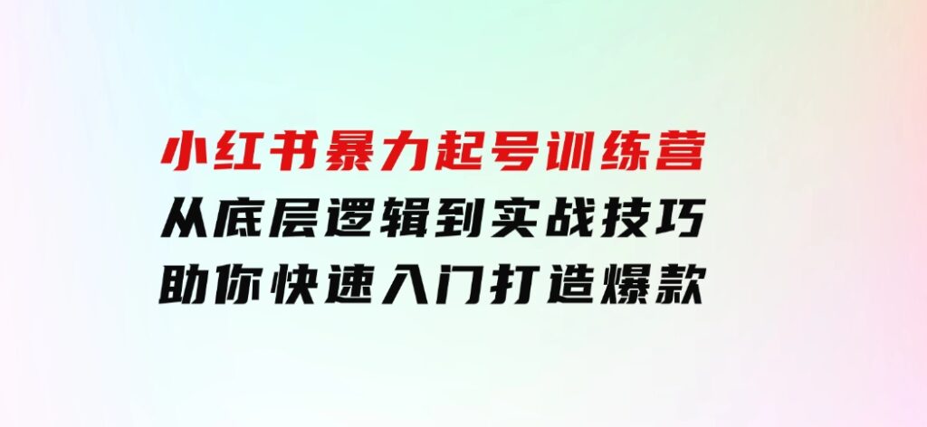 小红书暴力起号训练营，从底层逻辑到实战技巧，助你快速入门打造爆款-大源资源网