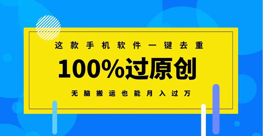 这款手机软件一键去重，100%过原创无脑搬运也能月入过万-大源资源网