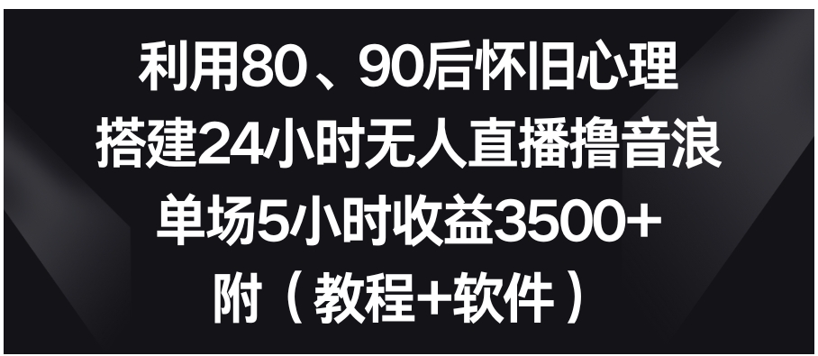 利用80、90后怀旧心理，搭建24小时无人直播撸音浪，单场5小时收益3500+…-大源资源网