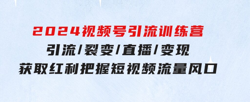 2024视频号引流训练营：引流/裂变/直播/变现获取红利把握短视频流量风口-大源资源网