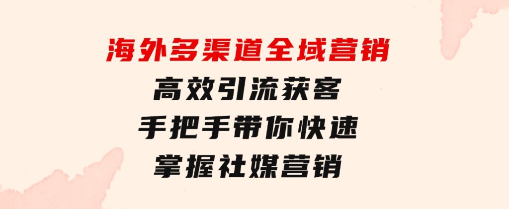 海外多渠道全域营销，高效引流获客，手把手带你快速掌握社媒营销-大源资源网