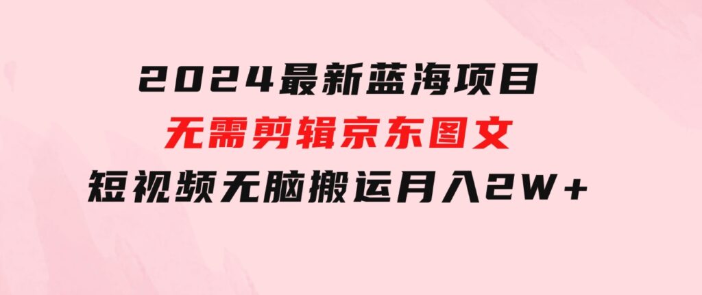 2024最新蓝海项目，无需剪辑，京东图文短视频无脑搬运月入2W+-大源资源网