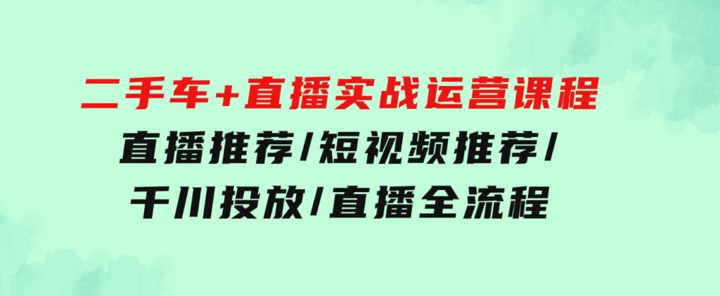 二手车+直播实战运营课程：直播推荐/短视频推荐/千川投放/直播全流程-大源资源网