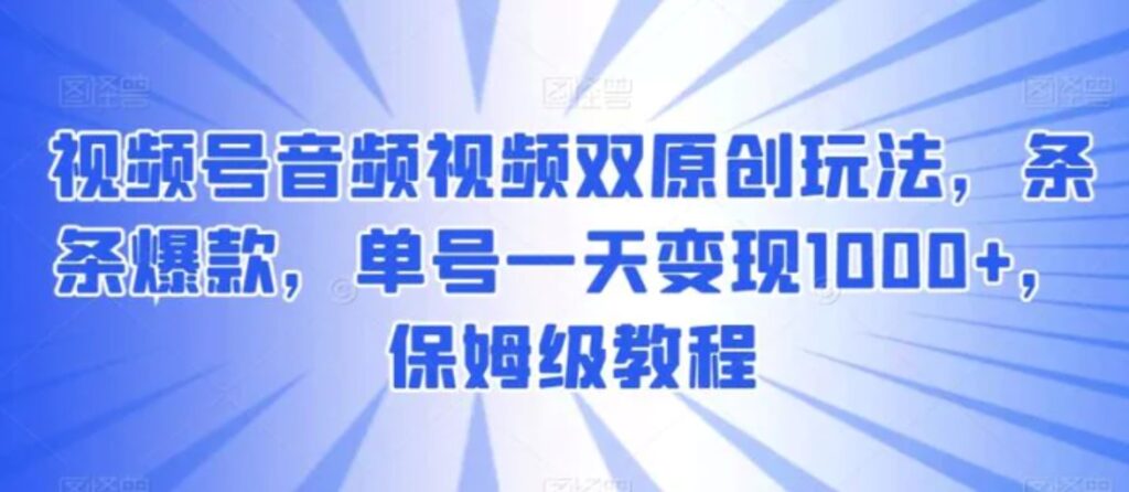 视频号音频视频双原创玩法，条条爆款，单号一天变现1000+，保姆级教程-大源资源网