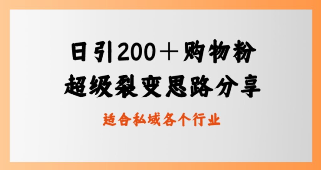 日引200＋购物粉，超级裂变思路，私域卖货新玩法-大源资源网