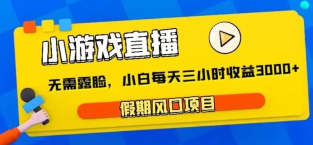 小游戏直播，假期风口项目，无需露脸，小白每天三小时，到账3000+-大源资源网