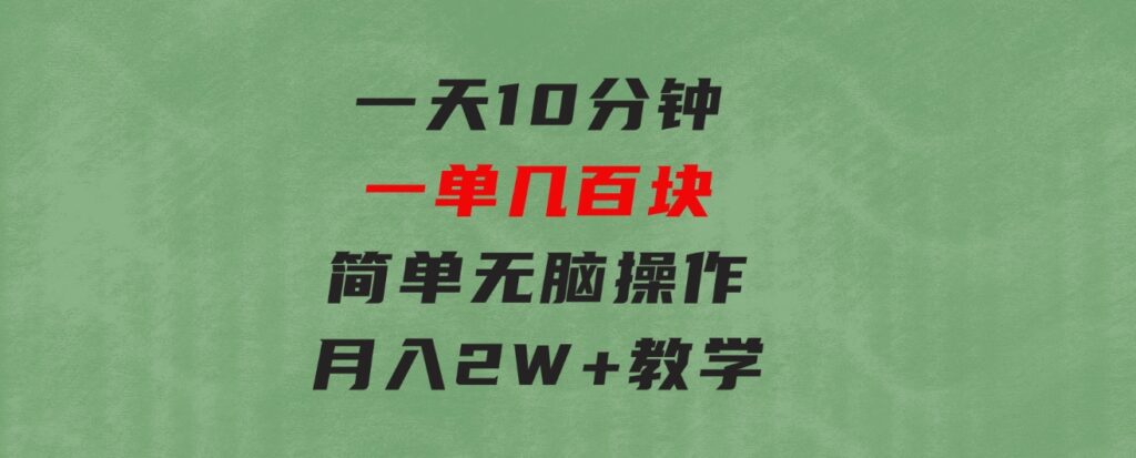 一天10分钟一单几百块简单无脑操作月入2W+教学-大源资源网