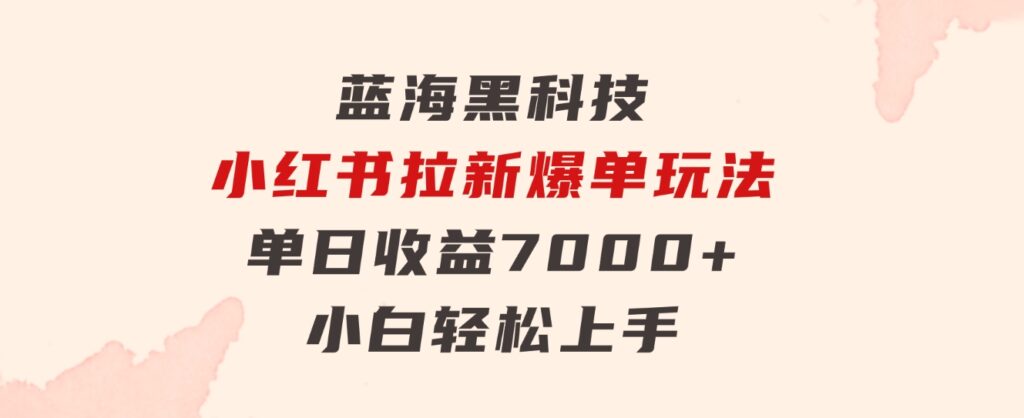 蓝海黑科技，小红书拉新爆单玩法，单日收益7000+，小白轻松上手-大源资源网