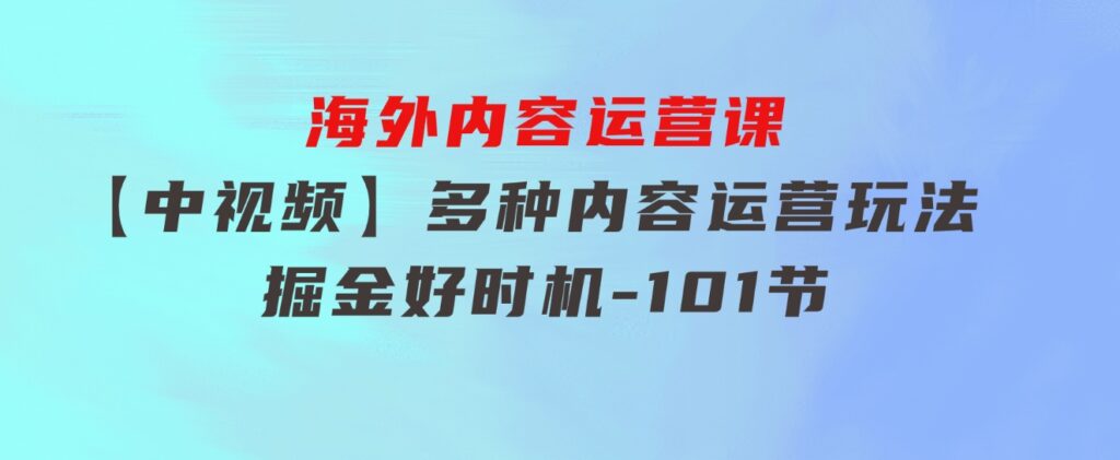 海外内容运营课【中视频】多种内容运营玩法风口正当时掘金好时机-101节-大源资源网