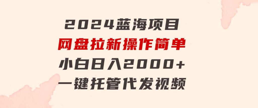 2024蓝海项目，网盘拉新，操作简单小白日入2000+，一键托管代发视频-大源资源网