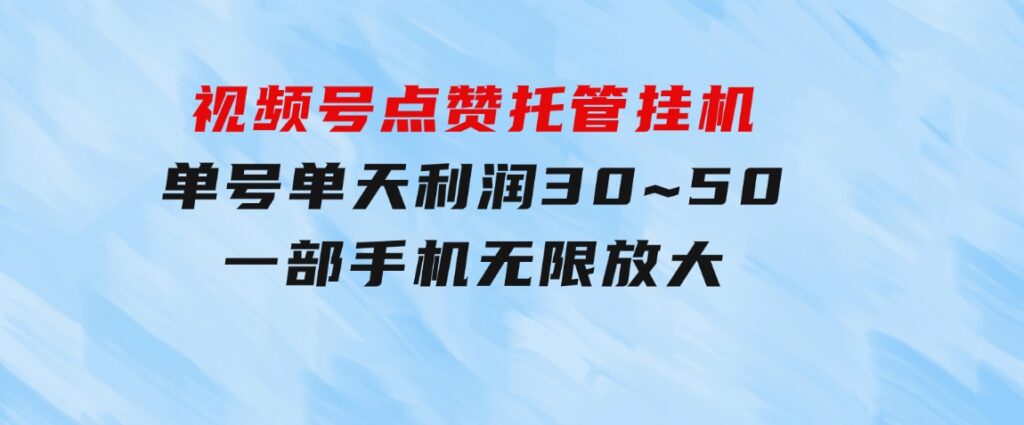 视频号点赞托管挂机，单号单天利润30~50，一部手机无限放大（附带无限…-大源资源网